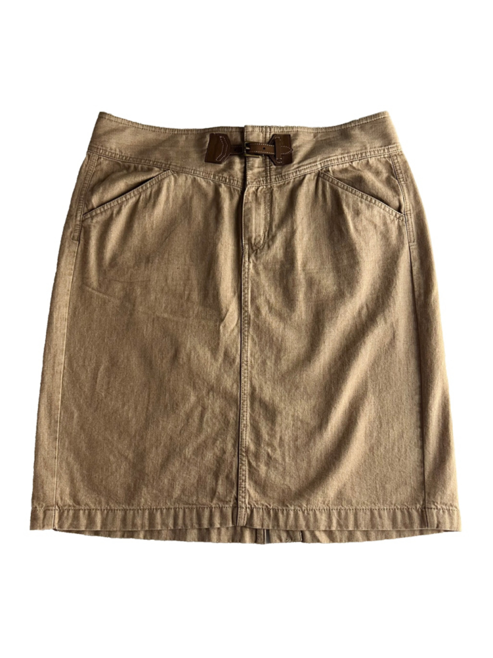 NWT Lauren Ralph Lauren Heathered Tan Pencil Skirt Sz 12 Leather Buckle Western
